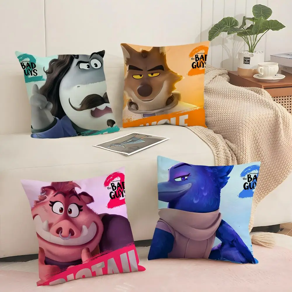 Cartoon T-The Bad Guys 2 Cushion Cover Silky Short Plush with Invisible Zipper Dustproof Sofa Pillow Cover for Home Decor