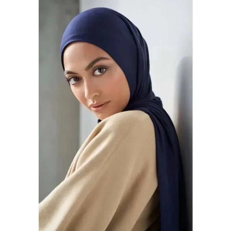 170*60CM New Muslim Women Jersey Hijab Solid Color Head Wrap Malaysia Headscarf Turban Islam Veil Elasticity Premium Modal