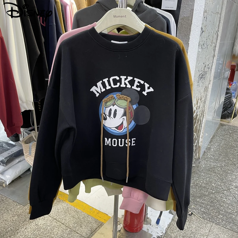 Disney Brand Clothing New Arrival Top Fashion Pullovers Casual Cotton Cartoon Mickey Mouse Print White O-neck Women Sweatshirts