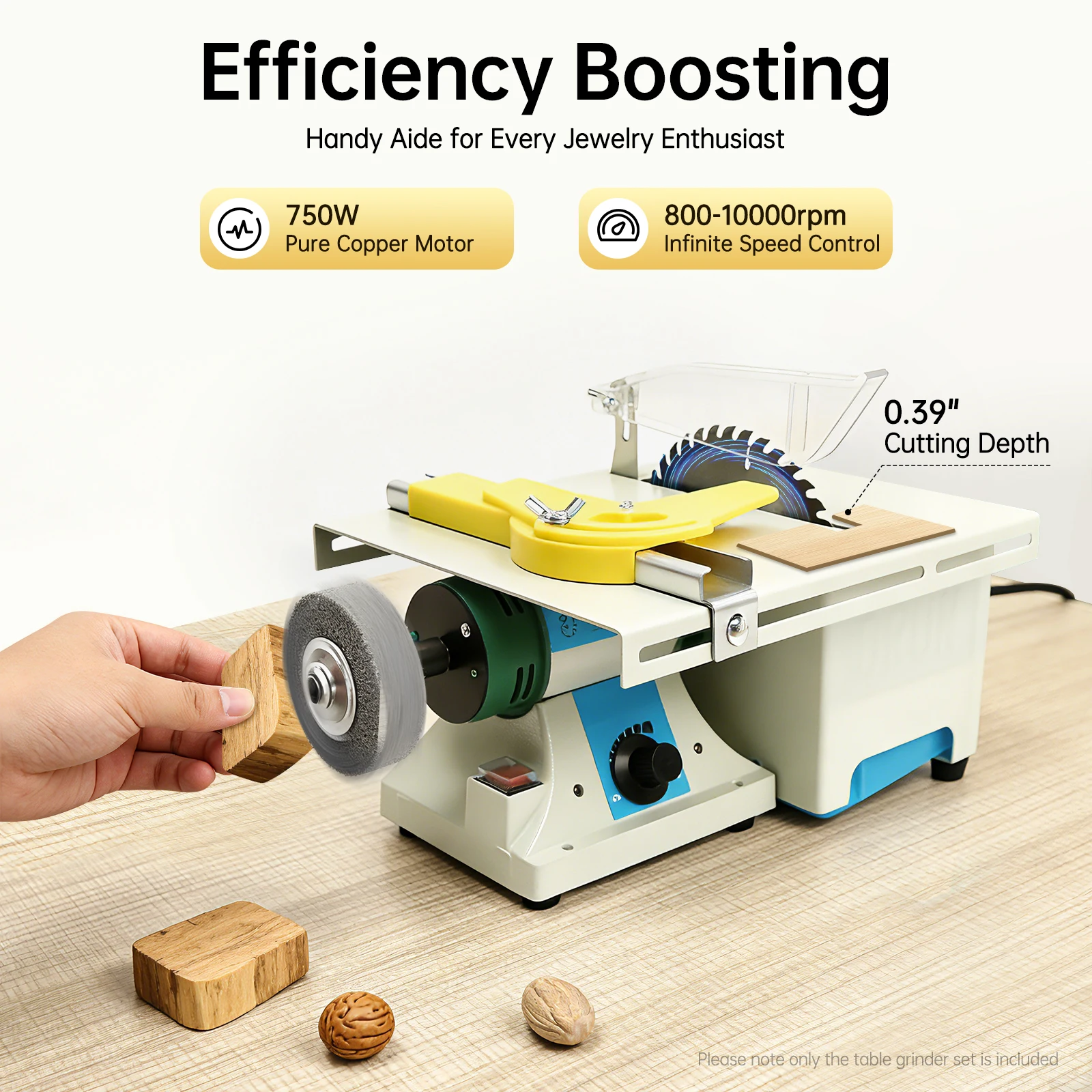 750W 5-in-1 Jewelry Grinder Polishing Cutting Tool for Jade, Agate,Wood - Adjustable Speed 800-10000 RPM, Aluminum Construction