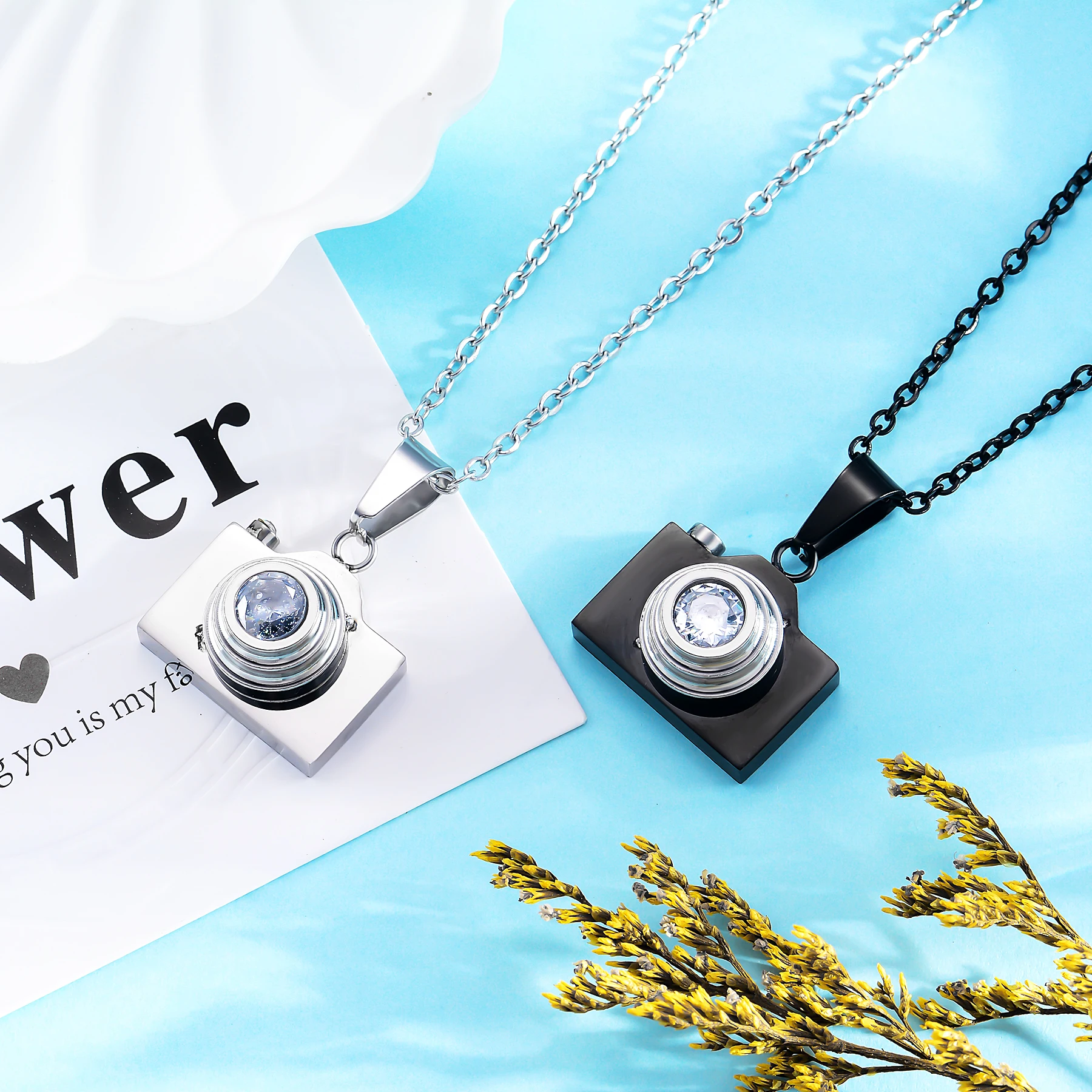 New Fashion Jewelry Camera Necklaces Pendants Black / Steel Colors Lovely Stainless Steel