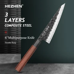 HEZHEN 6 Inch Utility Knife 10Cr15CoMov Composite Stainless Steel Kitchen Knives Gift Box Cooking Tools Rosewood Handle