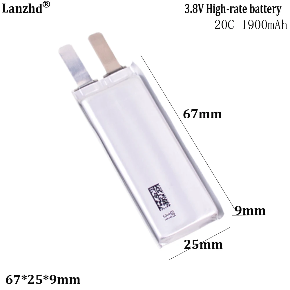 3.8V polymer lithium battery 20C high rate For Remote control drone model car model toy boat 902567 1900mAh