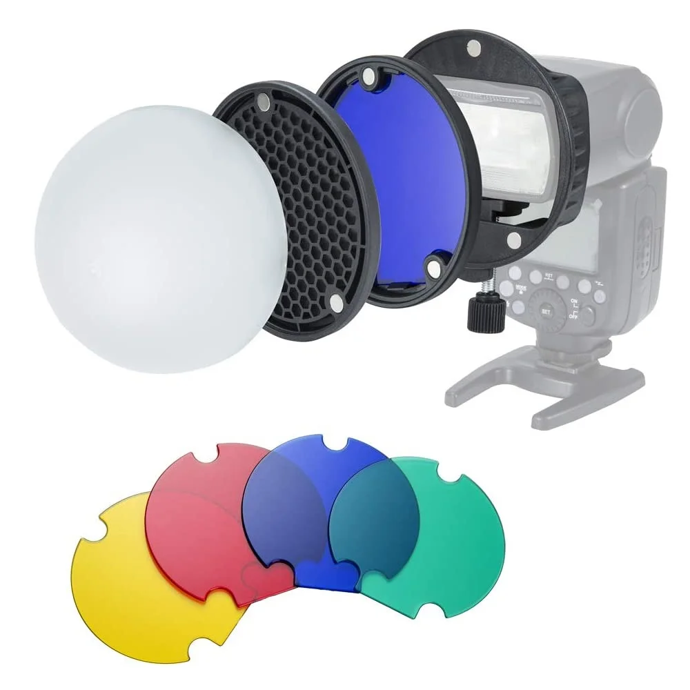 Mcoplus Camera Flash Magnetic Mount Diffuser Ball Honeycomb Grid Color Filte for Canon Nikon Sony Godox Neewer YONGNUO Speedligh