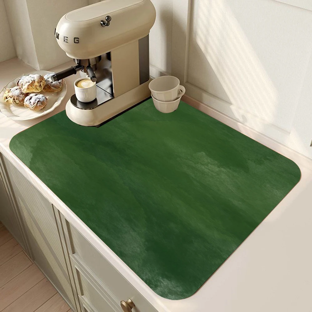 Green Series Kitchen Drying Mat With Solid Color Gradient Design Non Slip Quick Dry Mat For Kitchen Counter Coffee Station