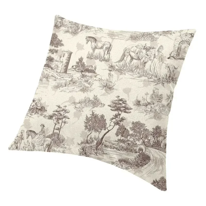 Toile De Jouy Sepia Vintage Parisian Art Design Square Throw Pillow Case Decoration 3D Two Side Print Cushion Cover for Sofa