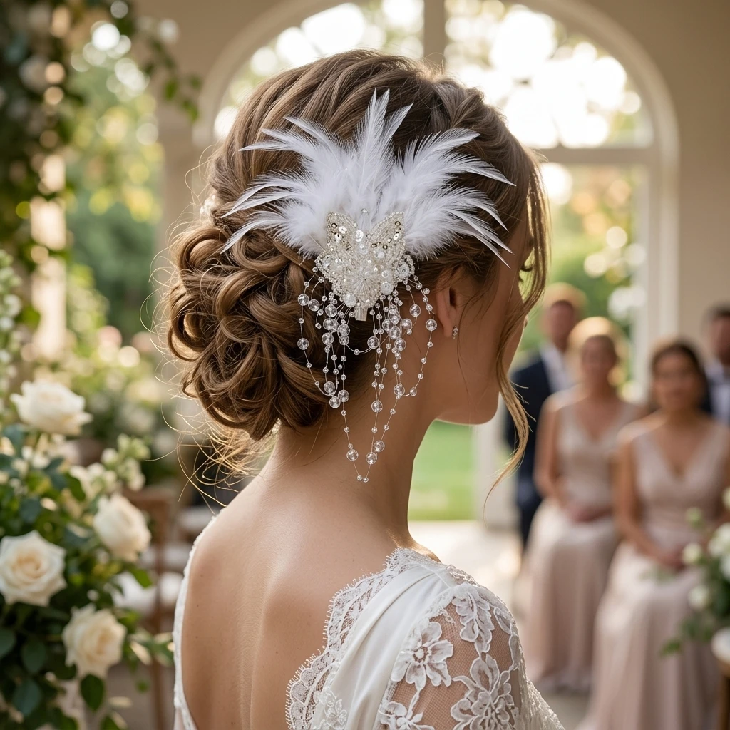 Bridal Tassel Hair Clip White Wedding Headpiece Accessory With Secure Clasp And Elegant Design For Ceremony