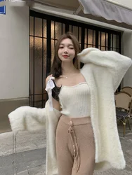 White Pink Khaki Soft Furry Knit Cardigan Sweater Fall Outfit Coat Jumper,Loose Overcoat Sweatercoat Korean Cloth Women