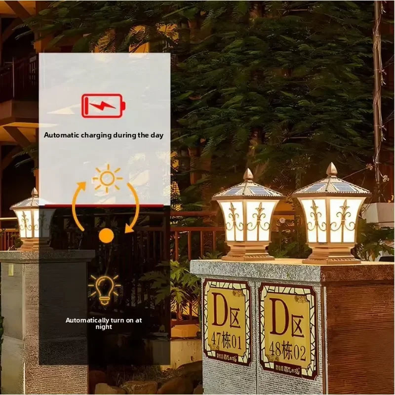 Modern LED Solar Column Head Light IP65 Waterproof Small Garden Gate Pillar Fence Lamp for Outdoor Villa Wall Lighting