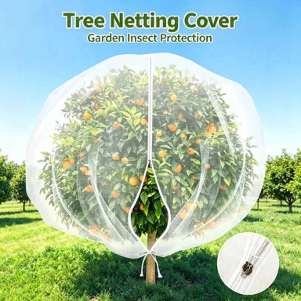 Heavy Duty PE Fruit Tree Net Bags Zipper Drawstring Bird Deer Insect Proof Protective Mesh Cover Apple Berry Garden Plants