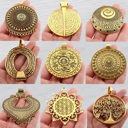 3 x Antique Gold Ethnic Tribal Large Round Medallion/Flower/Heart Charms Pendants DIY Necklace Jewellery Making Finding