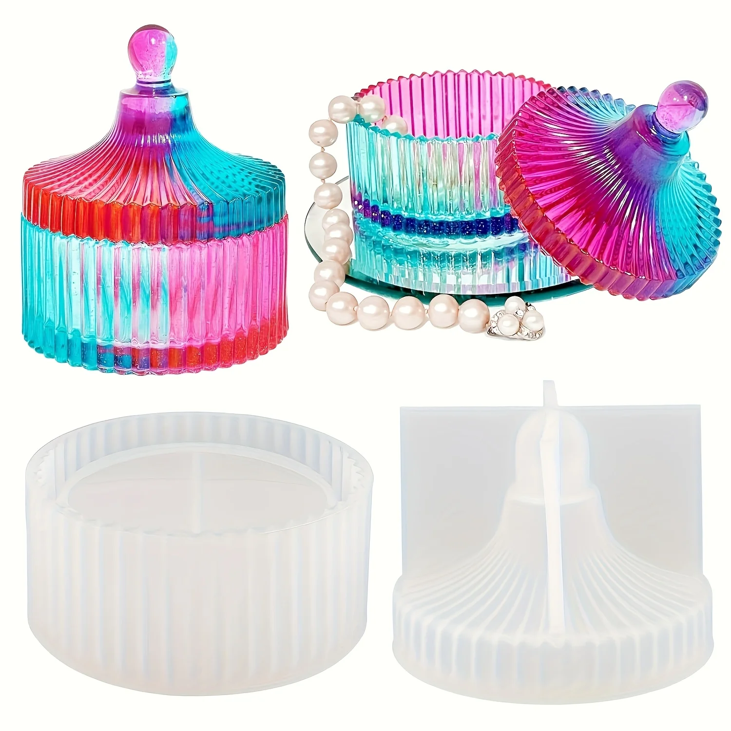 Un ensemble de moules en résine pour boîtes, boîtes de rangement rondes pour bijoux, moules pour contenants en forme de goutte d'eau pour le moulage artistique DIY, moules pour bougies