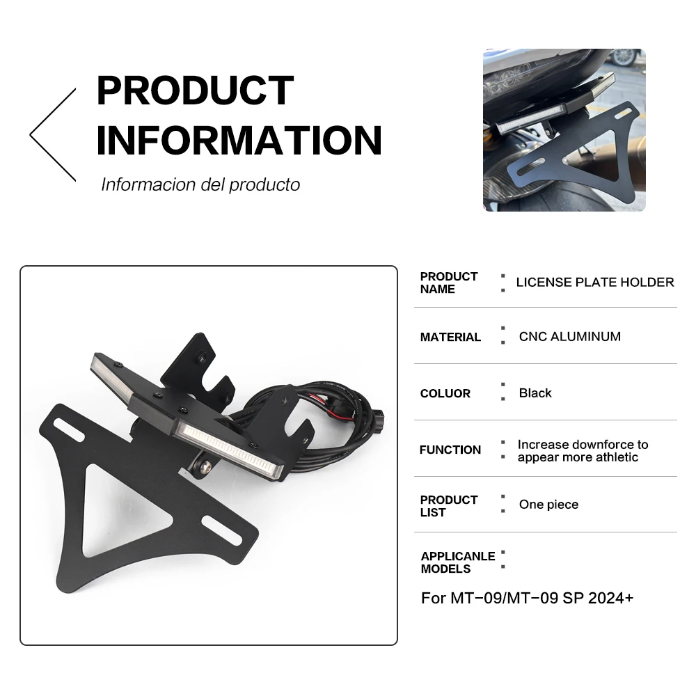

2024 2025 2026 New Motorcycle Rear Tail Stock License Plate Holder Tailstock Bracket LED Light For Yamaha MT-09 SP MT09