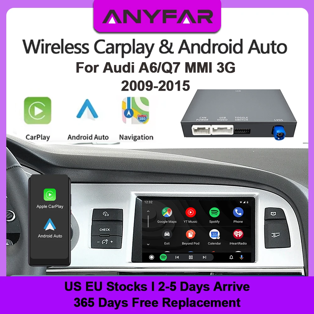 Module CarPlay sans fil Android Auto ANYFAR pour Audi A6 Q7, MMI 3G, AirPlay, Mirror Link, multimédia pour Audi A6/Q7.