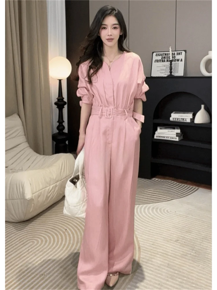 

Slimming Effect One-Piece Suit Casual Loose Fit Women's Pure Color Elegant Design Spring New Style Comfortable Straight Leg P...