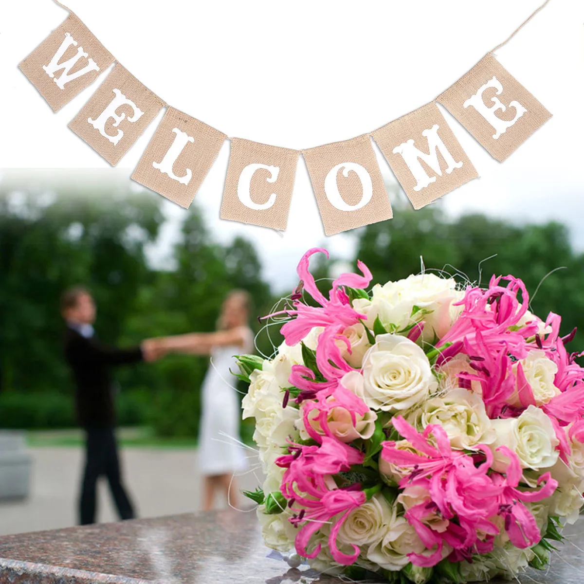 

2.8 Meters Party Bunting Welcome Banner Tear Resistant Non Woven Burlap Garland For Wedding Birthday Christmas Holiday Event