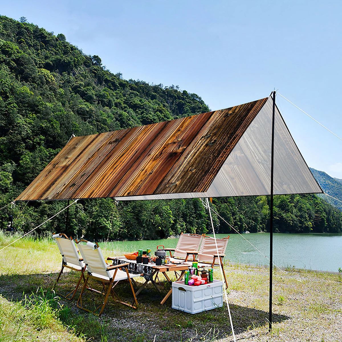 Wood Texture Outdoor Shade Canopy For Family And Friend,Waterproof and UV-resistant Lightweight Portable Oxford Tent for Picnic