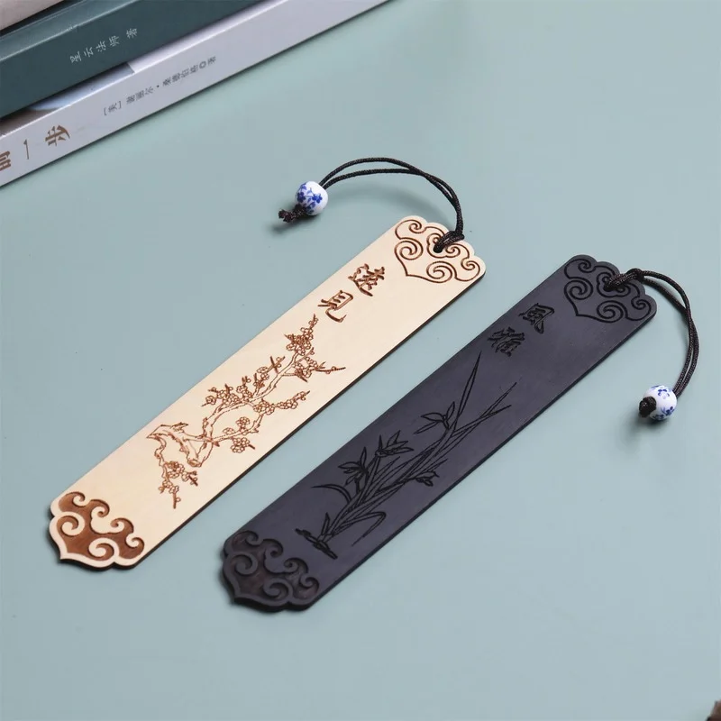 Wooden Bookmark Chinese Style Brass Tassel Pendant Retro Book Clip Metal Pagination Mark Student Gift Stationery Bookmark