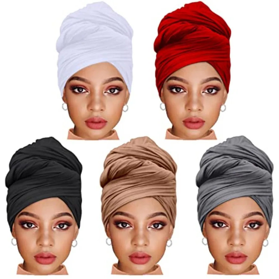 ZRQ 5 Pieces Headwraps for Women Stretch Jersey Turbans Scarf Soft Urban Hijab Solid Color Multicolor Combination African Headw - view 2
