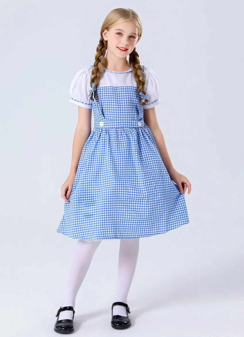Traditionelles blaues kariertes Oktoberfest-Dirndl-Kostüm für Mädchen, Karnevalsparty, Cosplay-Kostüm – Detail 3