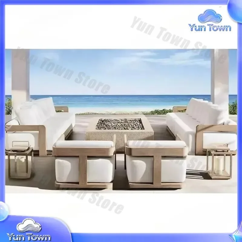 Wooden Sofa Set for A178 Patio Sectional Modular Modern Rattan Rope Couch Seating Aluminum Teak Wood Outdoor Garden Furniture
