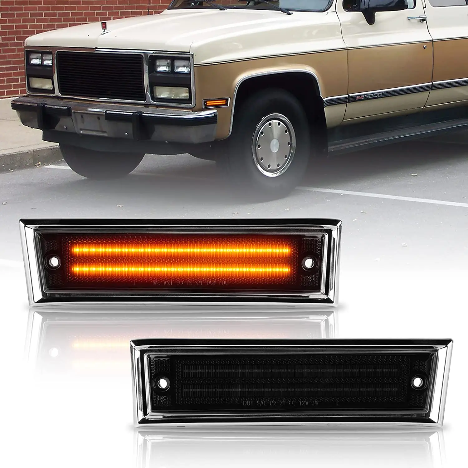 

For 1981 1982 1983 1984-1991 Chevy/GMC C/K 1500 2500 C10 C20 Suburban Blazer Front Side Marker Lights Turn Signal Indicators