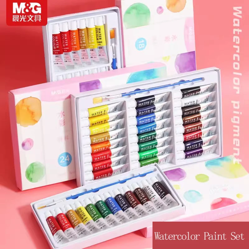 M&G Watercolor Paint Set for Students 12/24 Colors 5ml/Tube Washable Art Supplies
