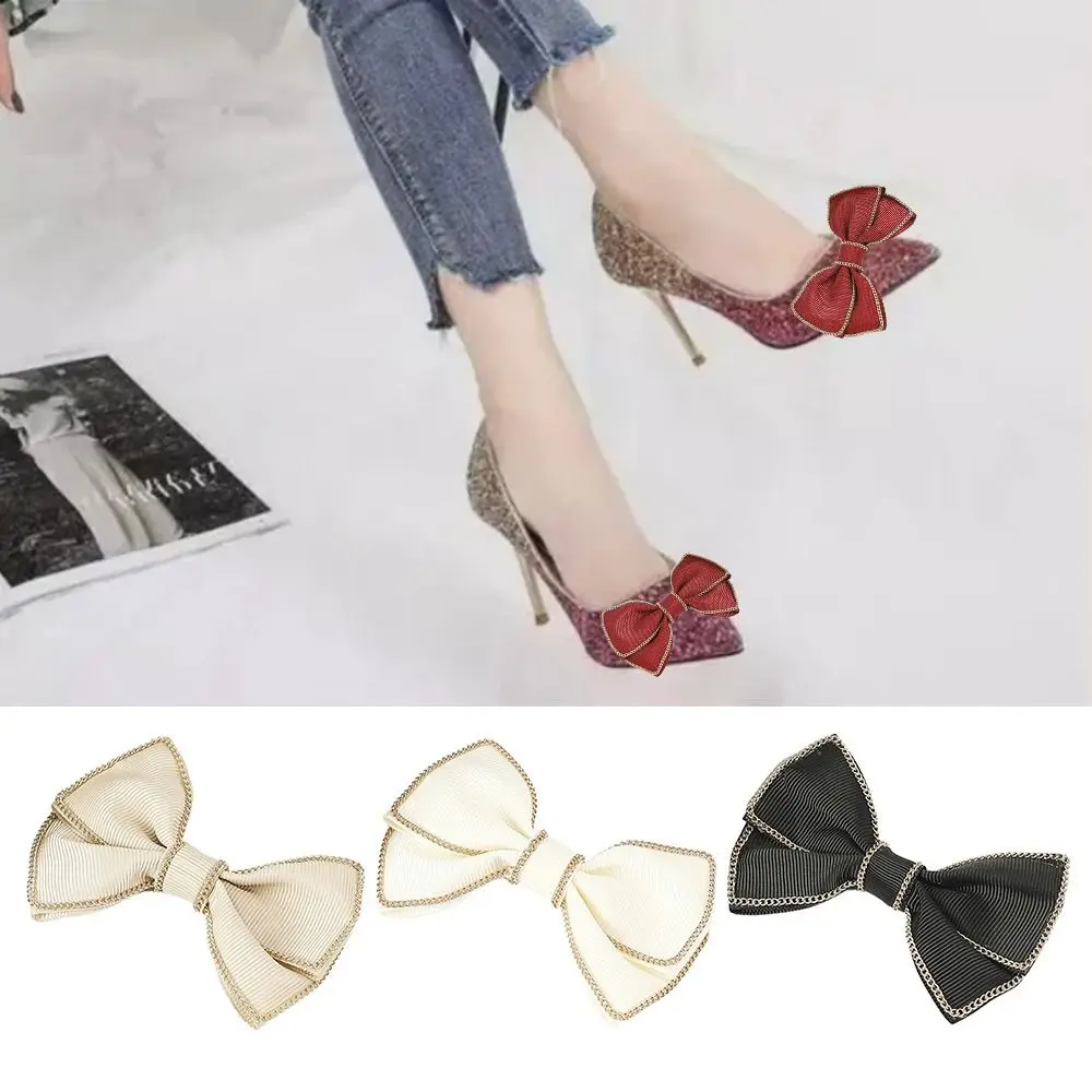 

2Pcs 6x9cm Shoes Clip Fashion DIY Handmade Bowknot Shoe Buckles With Buckle Detachable Shoes Decorative Decorative Women