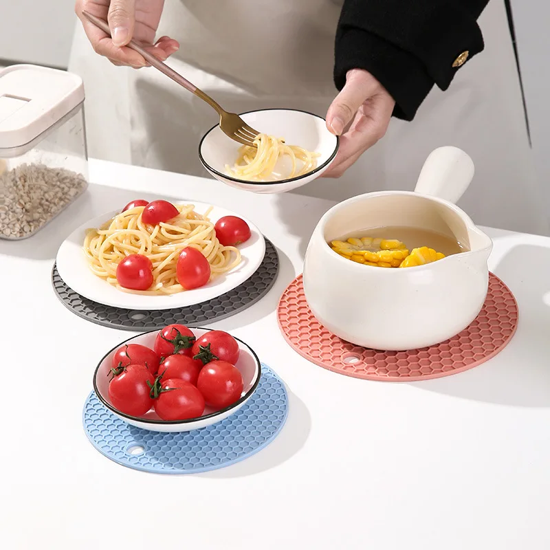 Round Silicone Table Mat Extra Thick Placemat Open Cans Honeycomb Hot Pad Coffee Cup Coaster Creative Kitchen Pot Holder S/L