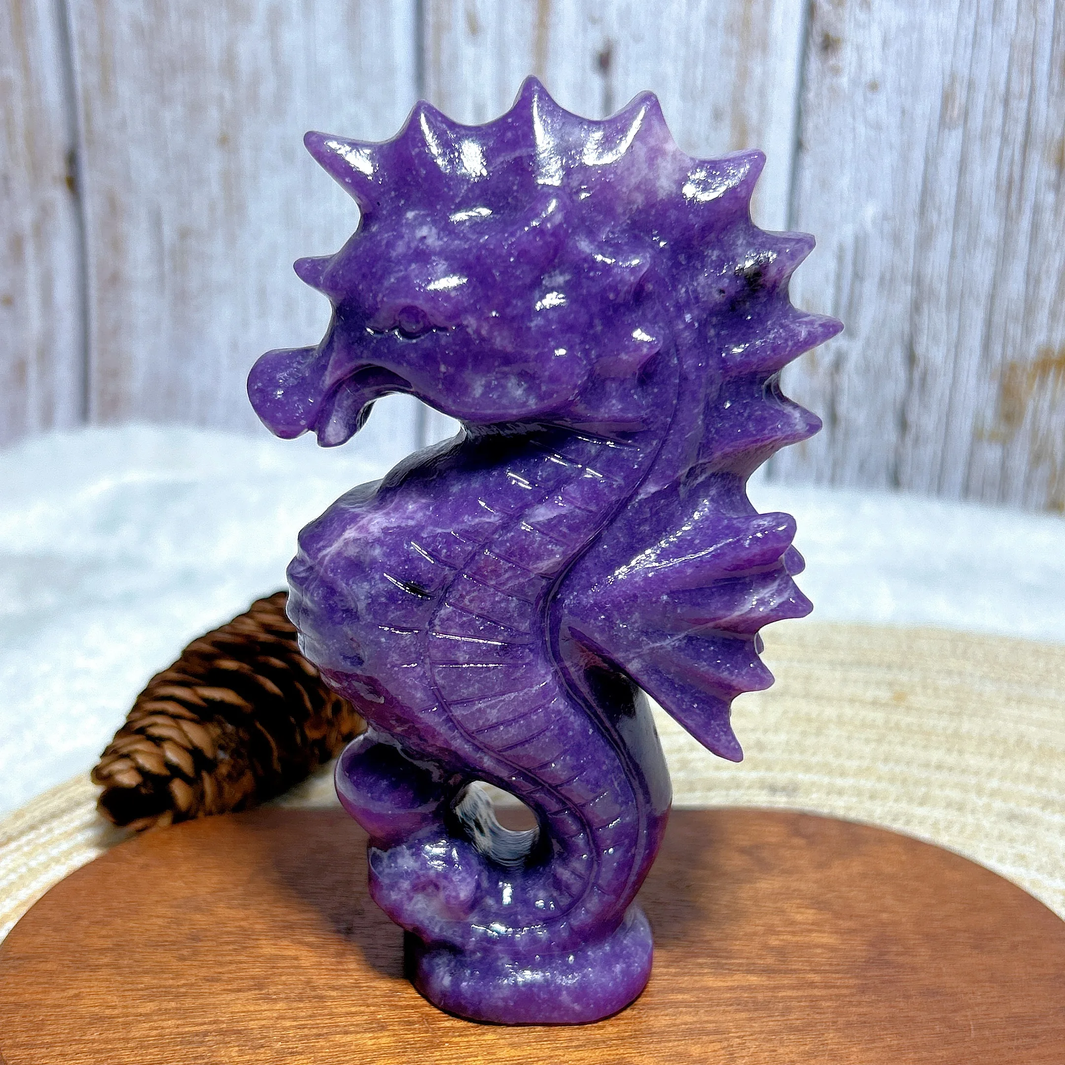 

Healing Natural Crystal Lepidolite Sea Horse Hand Carving Free Form Precious Mineral Reiki Energy Home Decorations Holiday Gift