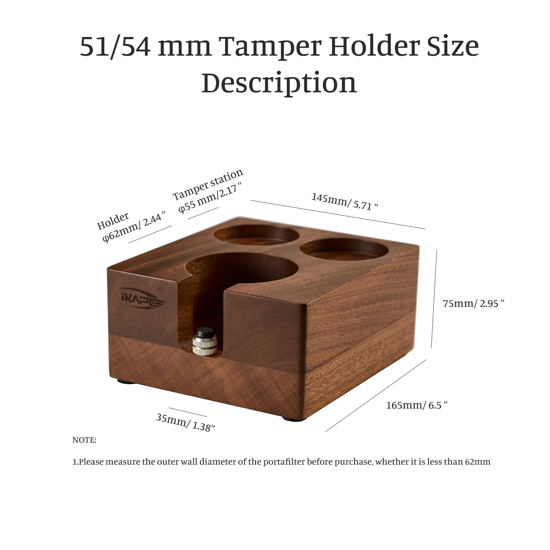 IKAPE Espresso Tamper Station, Wooden Coffee Tamper Holder Base, Espresso Tamp Mat Stand Fit for 51-58MM Espresso Accessories