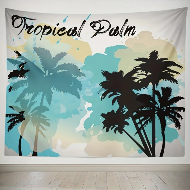 VIKAMA Tropical Palm Tree Watercolor Gradient Tapestry Beach Style Wall Hanging Decor for Bedroom Homestay