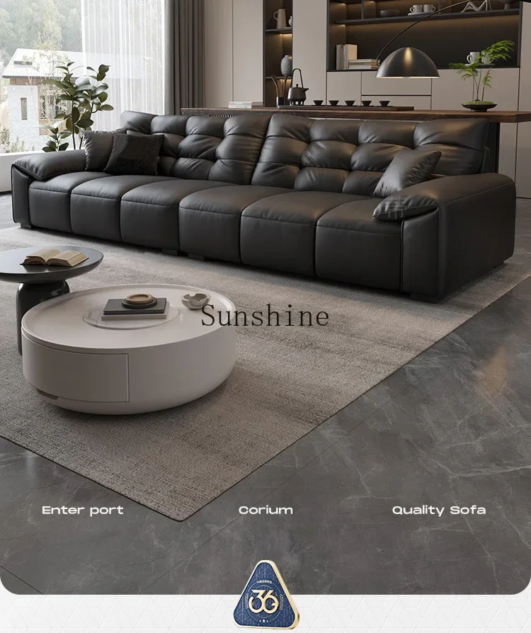 Italian minimalist elephant ears leather sofa modern living room small apartment black high backrest