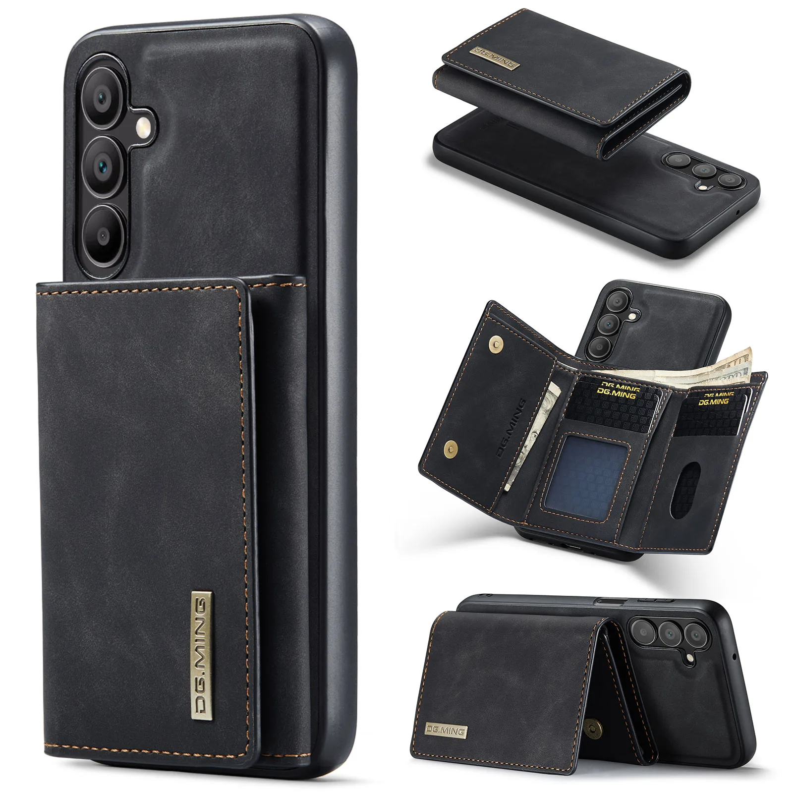 

DG.MING Luxury 2 in 1 Detachable Card Bag Wallet Case for Galaxy A15 A35 A55 Magnetic Leather Case with Trifold Card Bag Wallet