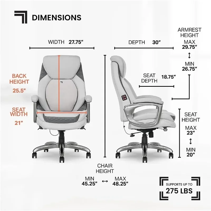 Sharper Image S600 Active Lumbar Ergonomic Bonded Leather Swivel Executive Massage Chair