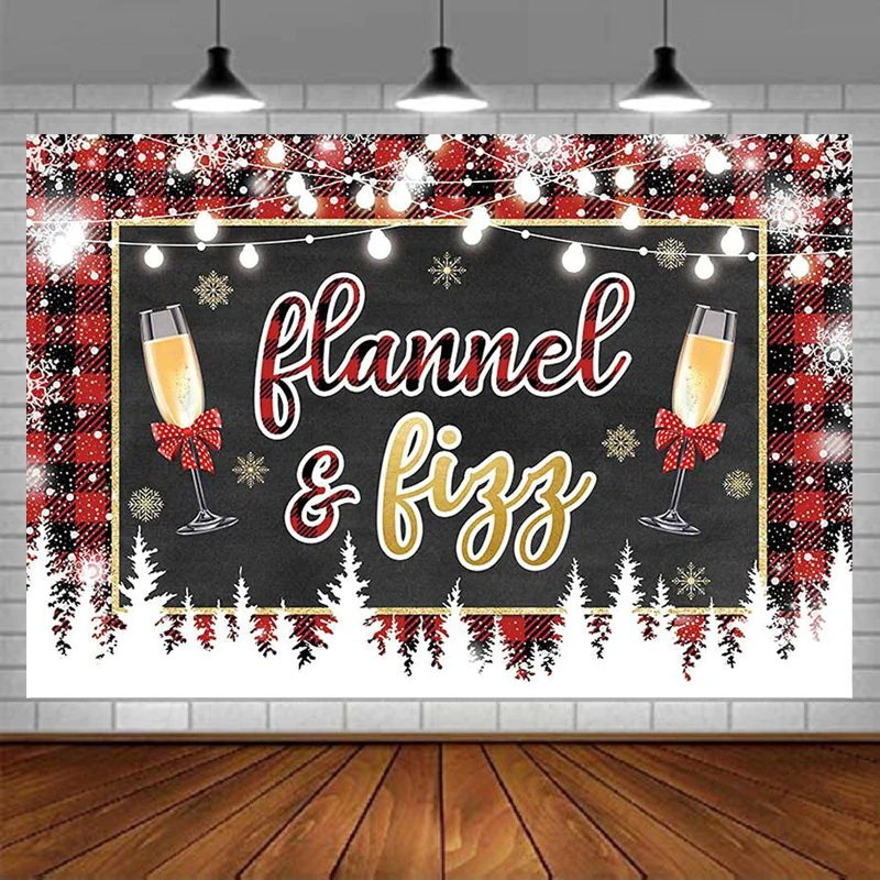 Fizz Party Backdrop Winter Snowflake Buffalo Plaid Background Bachelorette Bridal Shower Birthday Christmas Holiday Banner Decor