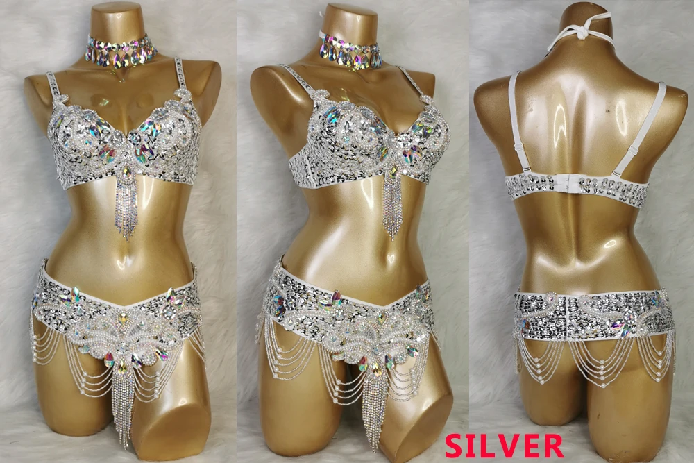 Feminino frisado usar sutiã cinto 2pc define trajes de dança do ventre senhoras trajes de dança do ventre carnaval roupas de dança do ventre