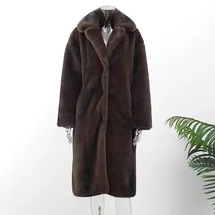 

Notched Collar Brown Long Faux Fur Coat Loose Gradual Furry Faux Fox Jacket Fluffy Casual Stylish Plush Coat Thick Warm Overcoat