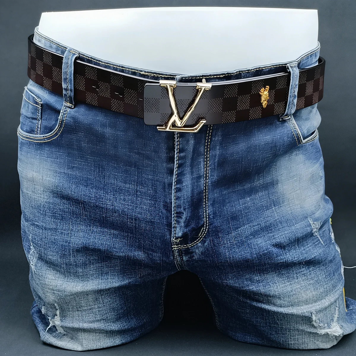 

Премиальный повседневный ремень во французском стиле с тисненым узором в клетку, мужской деловой повседневный ремень с гладкой пряжкой