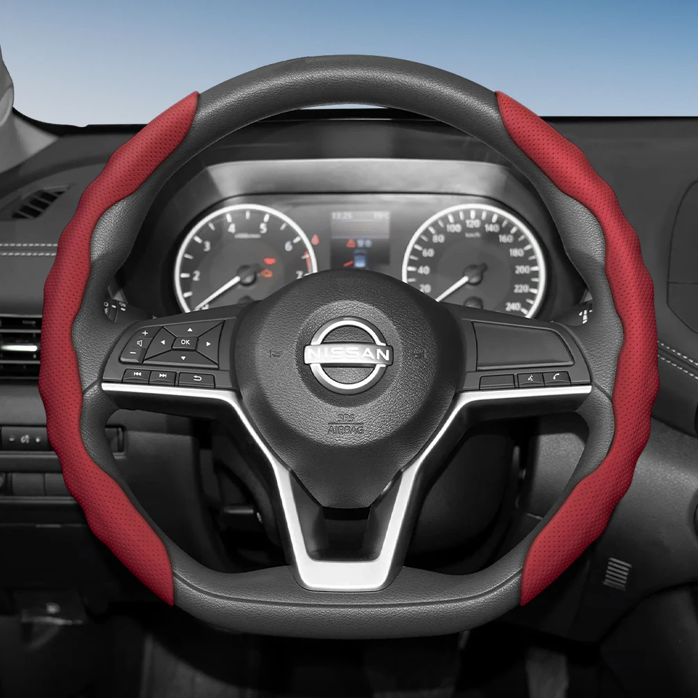 Geeignet für Nissan Lenkradbezug mit gewelltem Sportdesign, atmungsaktivem Leder, segmentiertem, rutschfestem, schweißabsorbierendem Schutzhülle Qashqai J10 J11 March Terrano2 Pathfinder R51 Note E12