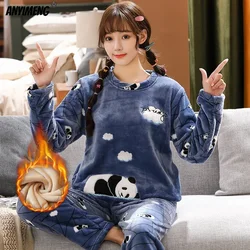 New Winter Flannel Pajamas for Young Girls High Quality Velvet Round Neck with Pocket Pajama for Women Casual Woman Clothing