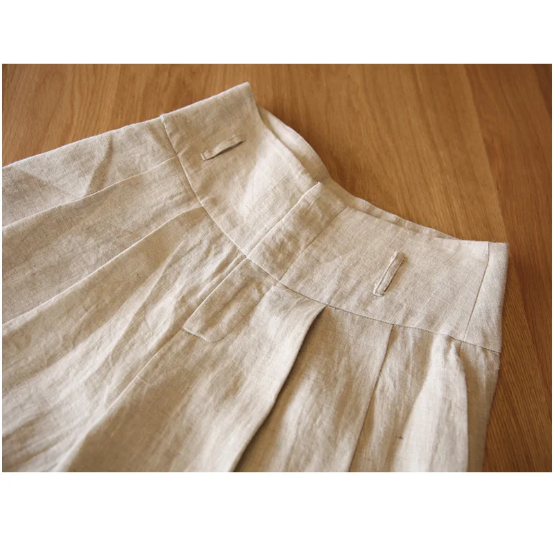 سراويل Fengbaoyu الراقية 100% من الكتان الخالص للنساء عالية الخصر بطول الأرض - سراويل كاجوال بسيطة وأنيقة وفضفاضة