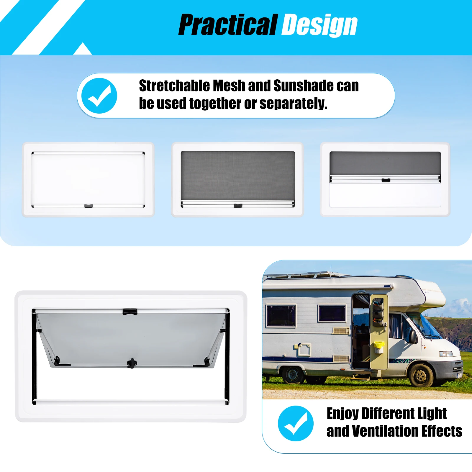 Caravan Geëxtrapoleerd Ventilatieraam, Camperraam, Caravan Uitlaatramen Openingshoek 70 ° Met Zonnescherm En Insectengaas