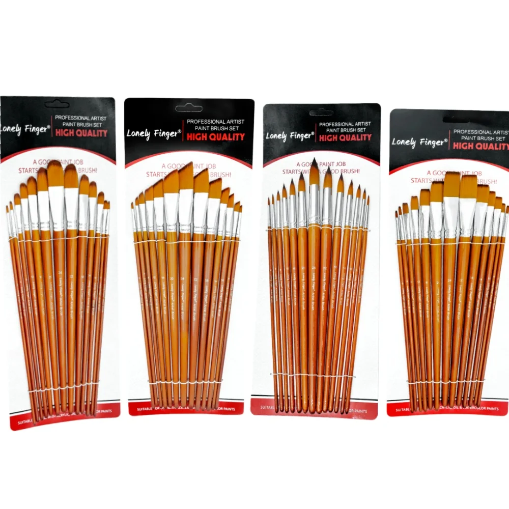 مجموعة فرش طلاء فنية بمقبض طويل مكونة من 13 قطعة، 4 أشكال أطراف: مدببة/مسطحة/زاوية/فيلبرت لفن وحرف الوسائط المتعددة، مقبض خشبي