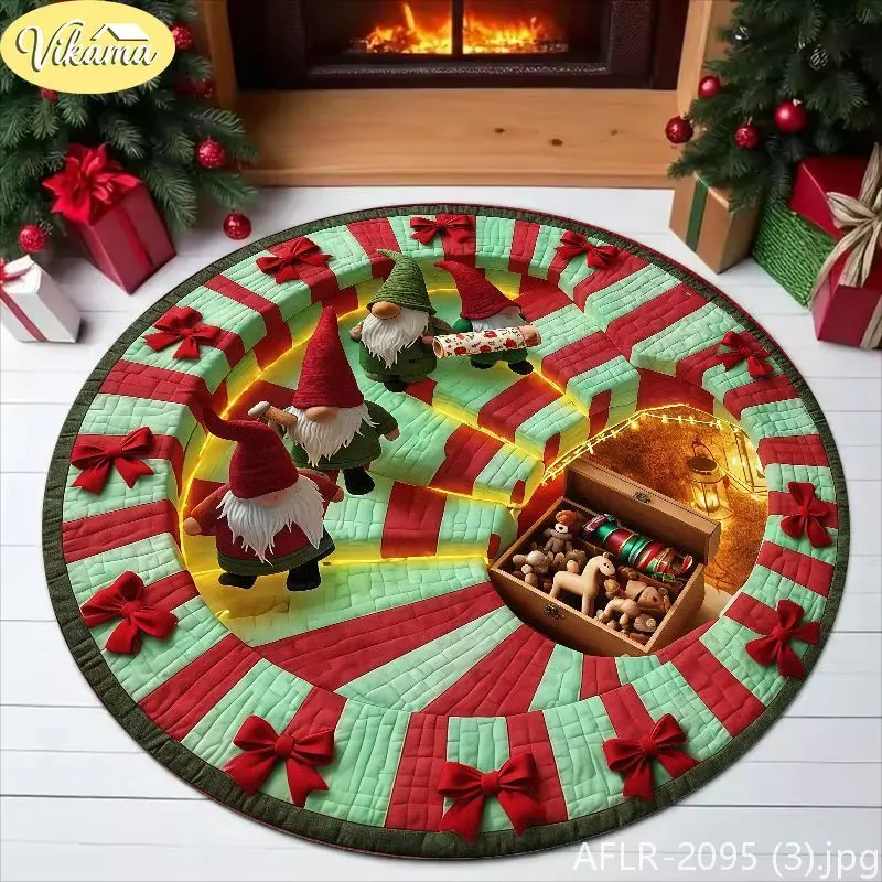 3D Tunnel Gnomes Christmas Round Rug, Soft Non-Slip Living Room Carpet, Festive Xmas Decorative Rug, Holiday Home Decor 2026