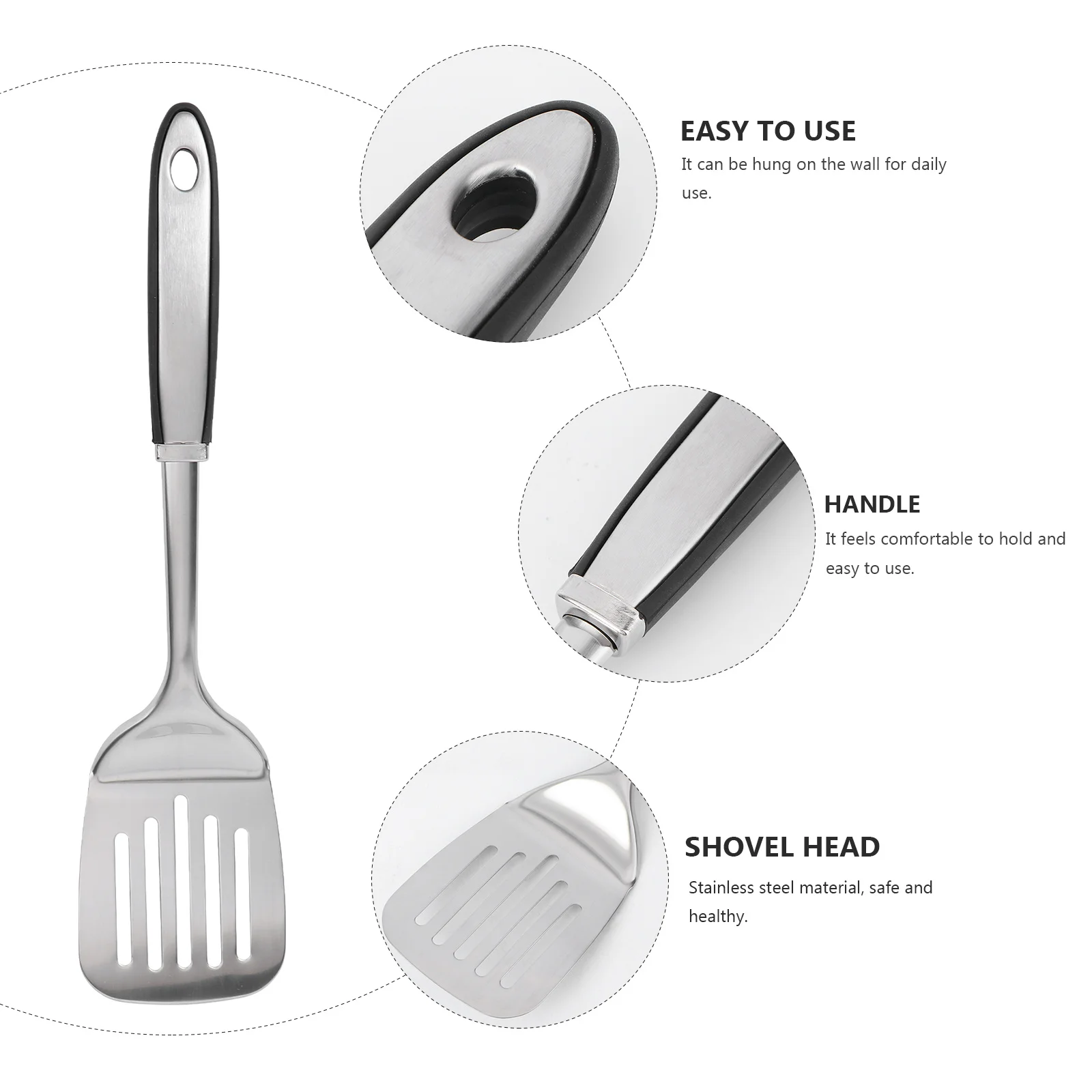 

Large Stainless Steel Slotted Turner Comfortable Grip Lightweight Spatula for Kitchen Cooking Seafood Meat Slotted Turner