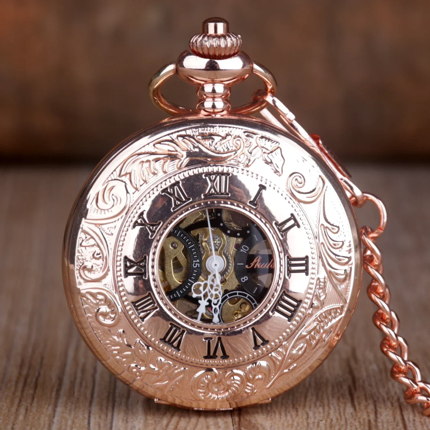 

Unique Fashion Luxury Mechacnical Hand-winding Pocket Watches Roma Amber Dial Pendant Watch Chain Gift