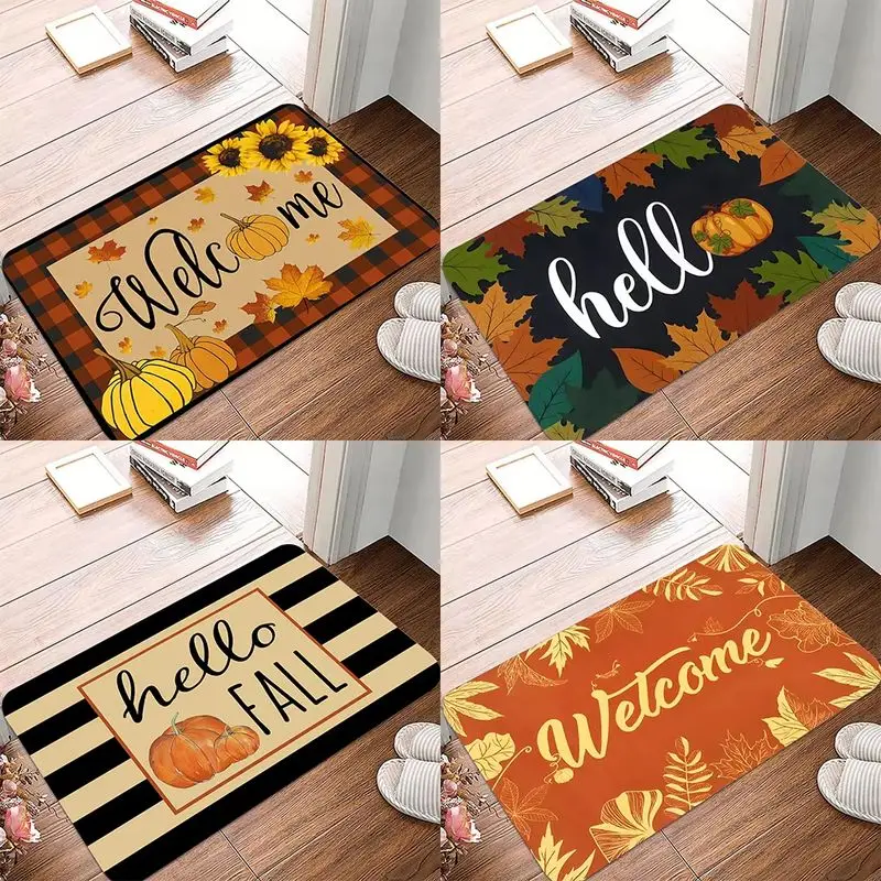 VIKAMA Pumpkin Maple Sunflower Seasonal Floor Mat Easy Clean Dirt Trapping Pad For Entryway Porch Home Decor