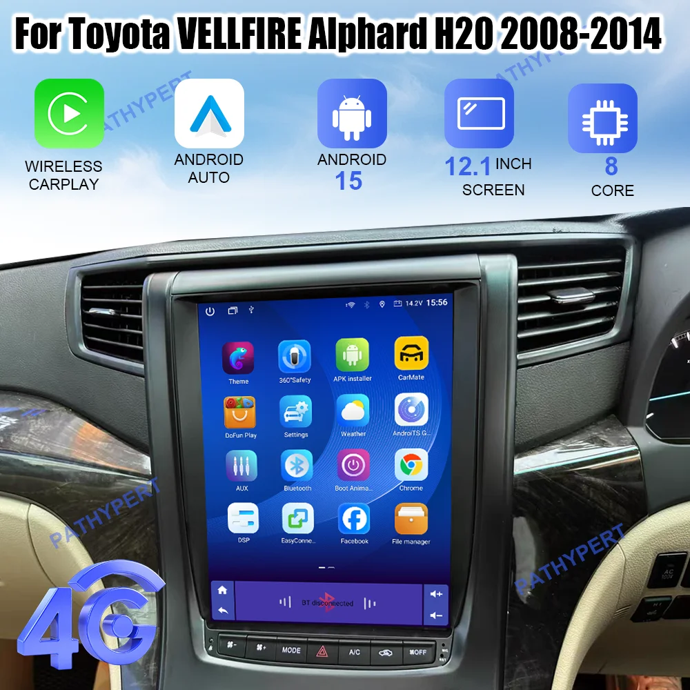 

Android 15 For Toyota Vellfire Alphard H20 2008-2014 Tesla Screen Car Multimedia Player Carplay Stereo Bluetooth GPS 4G WIFI FM