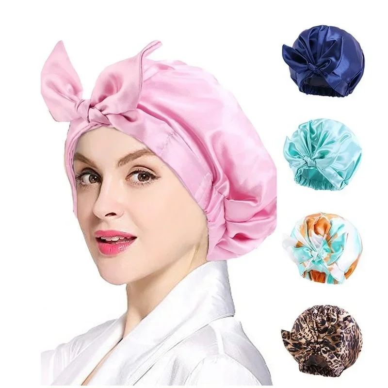 

New Large Satin Bonnet Silk Night Sleeping Cap Long Satin Bonnet with Head Tie Band Bonnet Edge Wrap for Women Curly Braid Hair